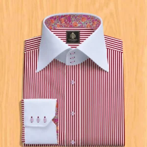 Burgundy & White Striped Giza Cotton Dress Shirt