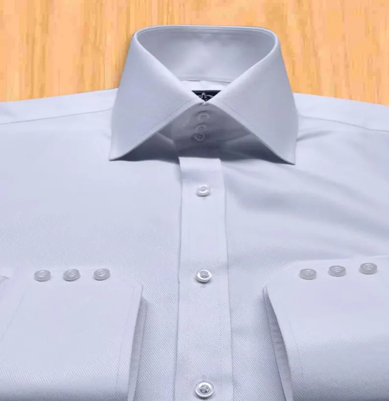 Cotton White Button Up Shirt – 3-Button Collar and Cuff 100% Luxury Giza Cotton Twill