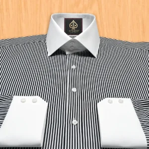 Men’s Black and White Striped Dress Shirt in Giza Cotton