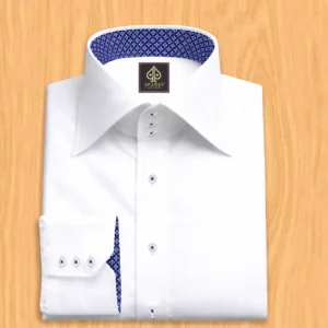 White Men’s Dress Shirt High Collar 3-Button