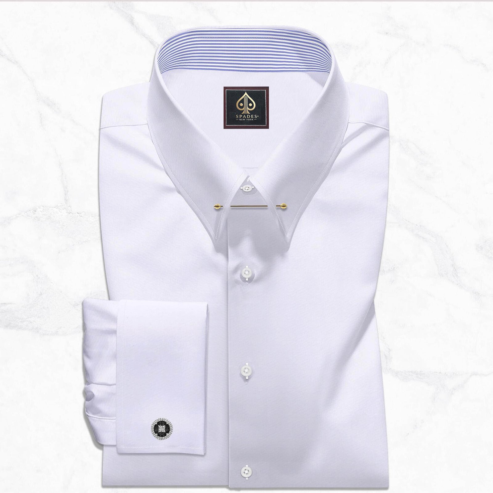 White Men’s Pin Collar Dress Shirt – 100% Giza Egyptian Cotton | Spades New York